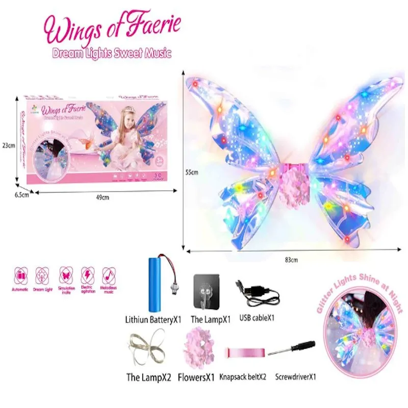 Rechargeable Cute Butterfly Fairy Wings With Light & Music