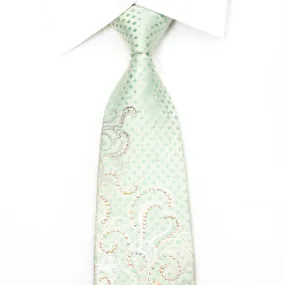 Renoma Men's Crystal Silk Tie Scrolls On Green Sparkling With Rhinestones