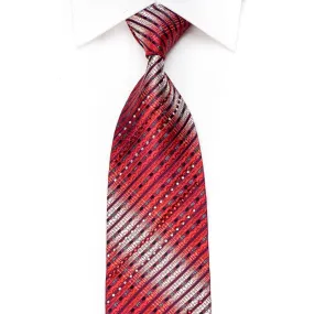 Rogers Dail Men's Crystal Silk Tie Red Silver Striped With Silver Sparkles