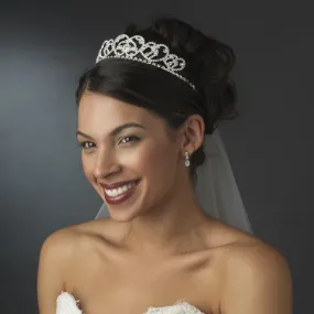 Silver Plated Sparkling Bridal Crystal Heart Tiara Headpiece