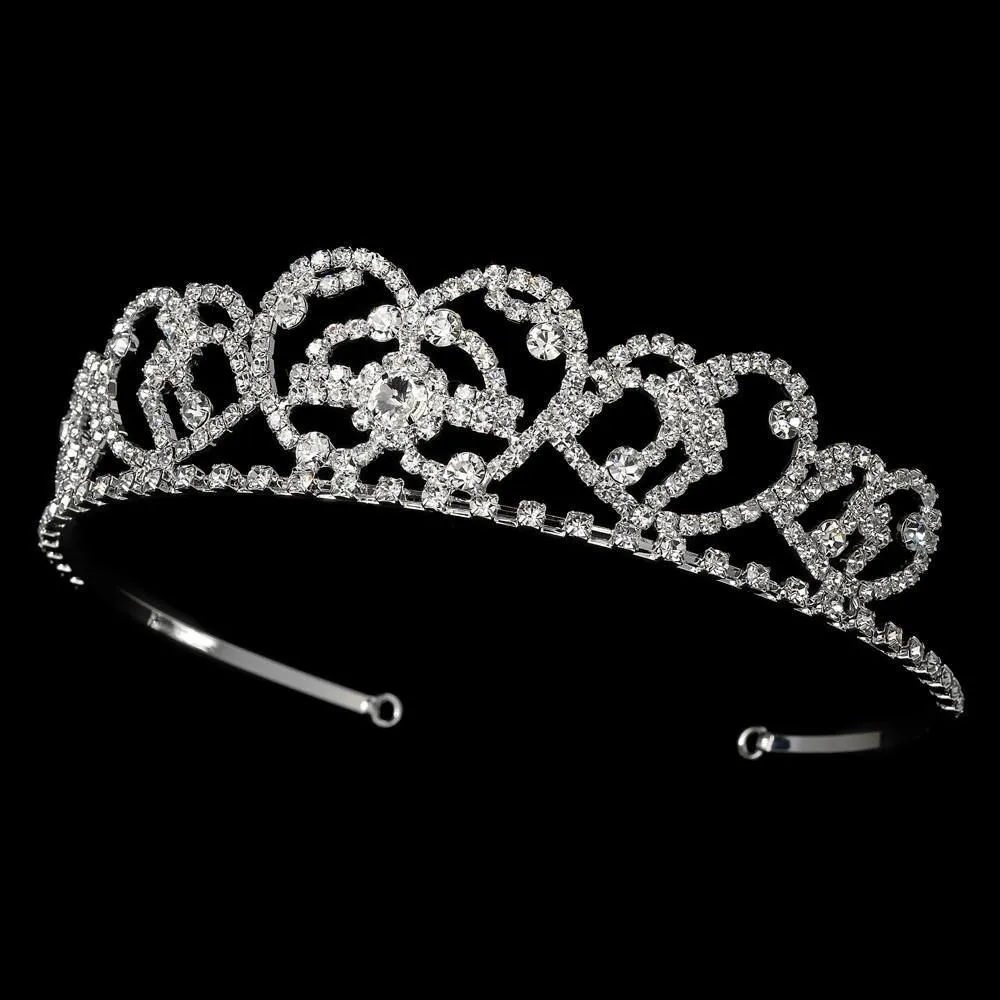 Silver Plated Sparkling Bridal Crystal Heart Tiara Headpiece