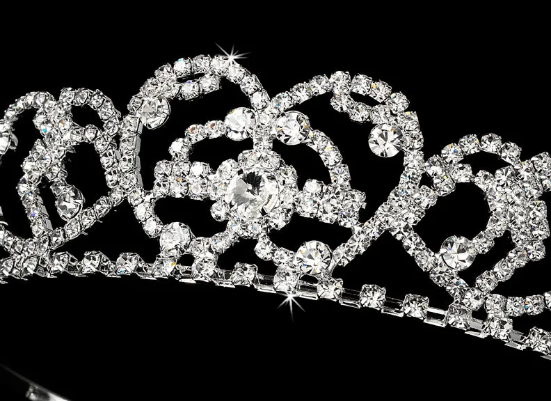 Silver Plated Sparkling Bridal Crystal Heart Tiara Headpiece