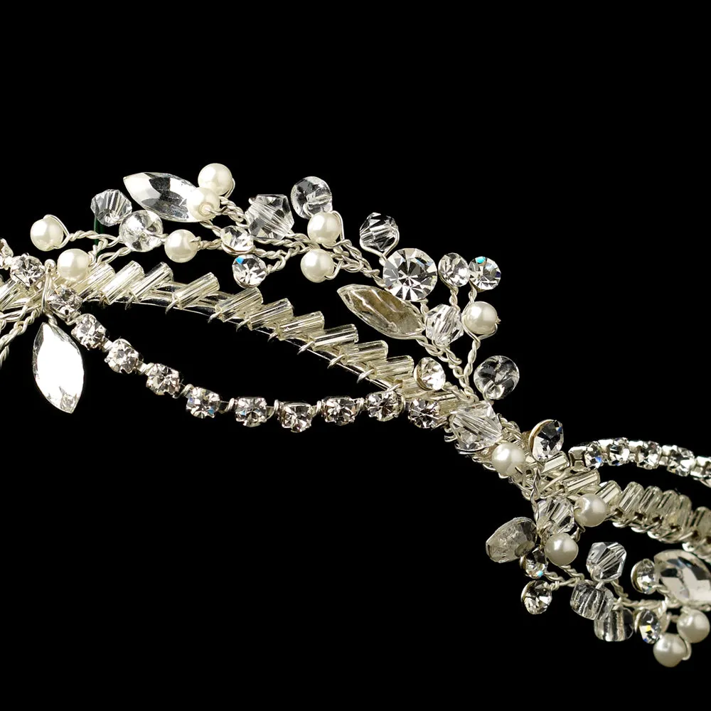 Sparkling Silver Woven Crystal & Pearl Bridal Headband Headpiece