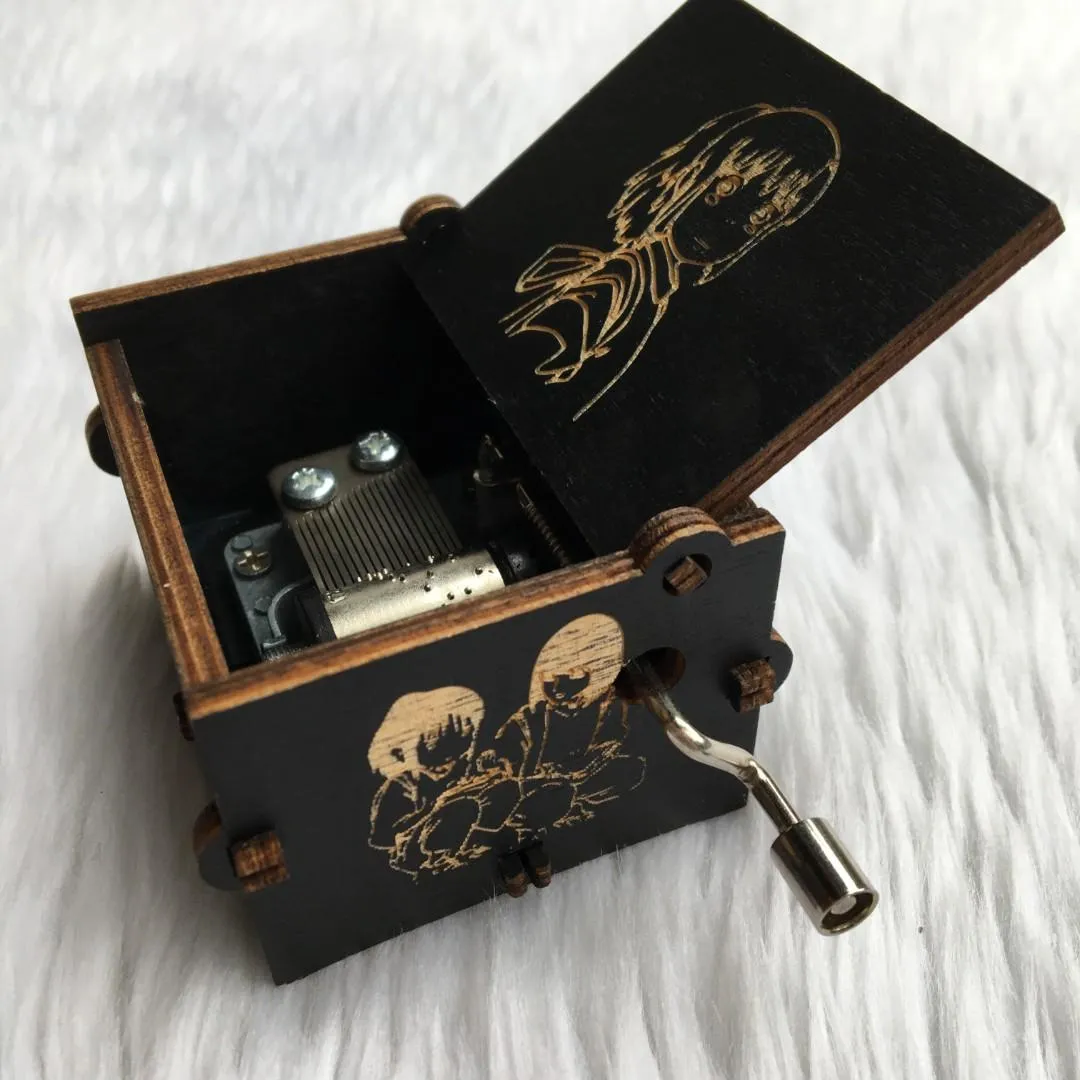 Spirited Away Engraved Wooden Music Box: Immerse in Enchantment with Sleek Black Elegance