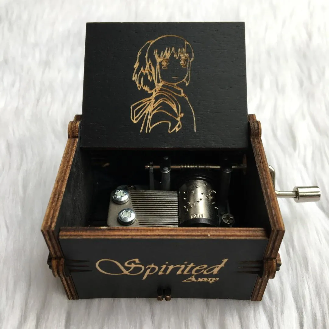 Spirited Away Engraved Wooden Music Box: Immerse in Enchantment with Sleek Black Elegance