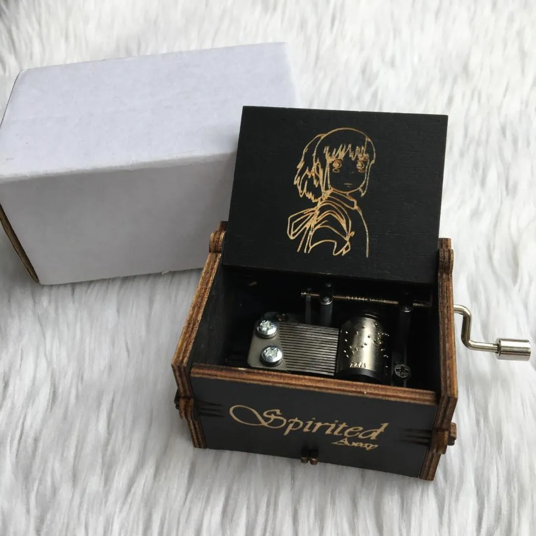 Spirited Away Engraved Wooden Music Box: Immerse in Enchantment with Sleek Black Elegance