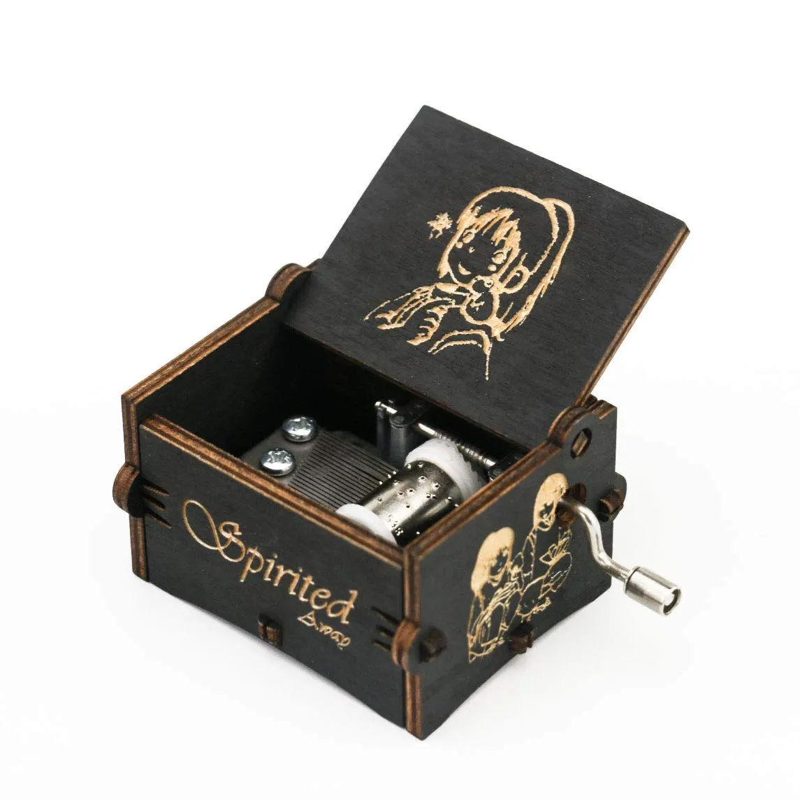 Spirited Away Engraved Wooden Music Box: Immerse in Enchantment with Sleek Black Elegance