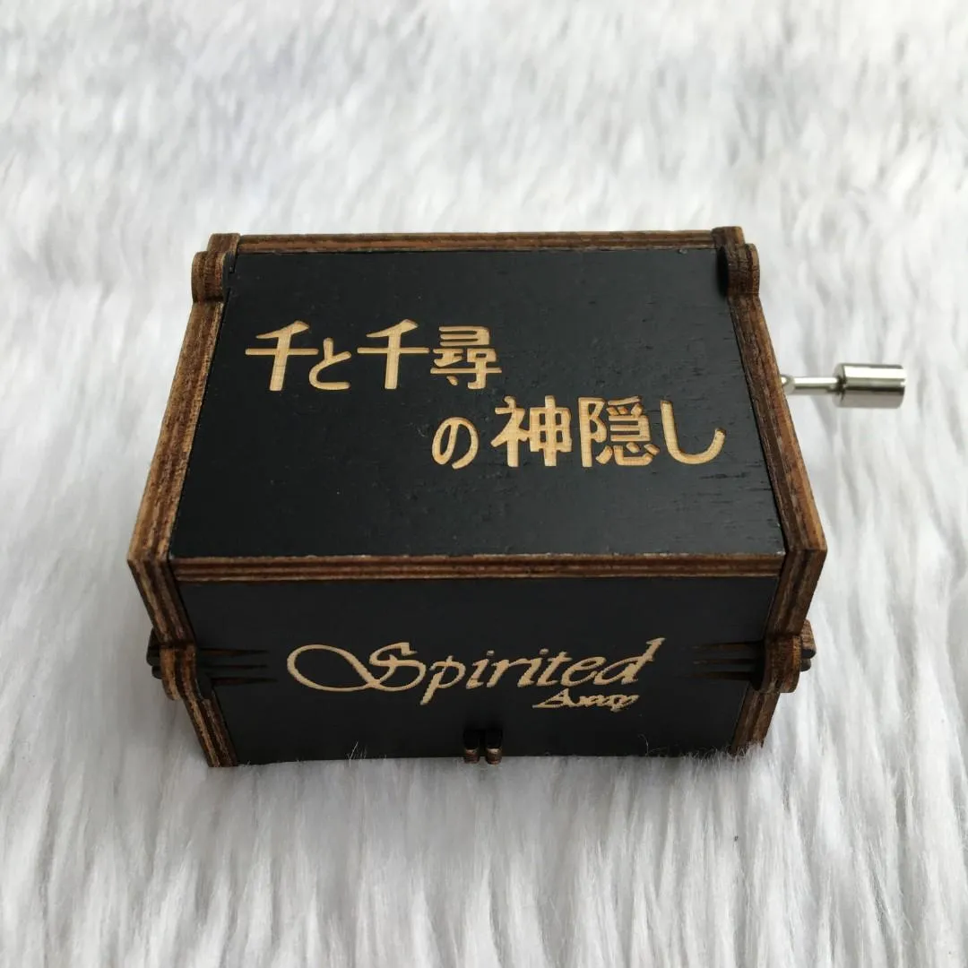 Spirited Away Engraved Wooden Music Box: Immerse in Enchantment with Sleek Black Elegance