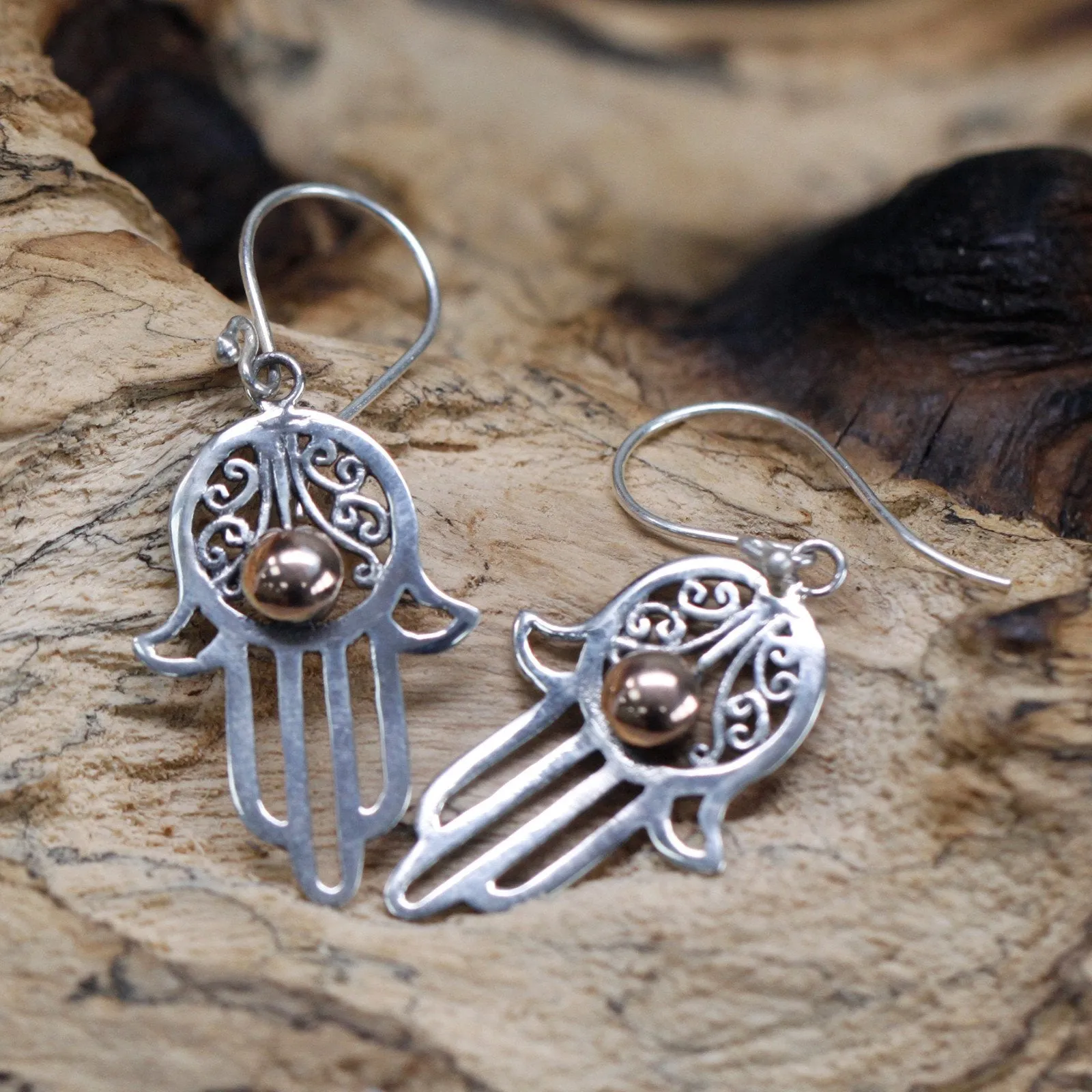 Sterling Silver & 18ct Gold Earrings - Hamsa