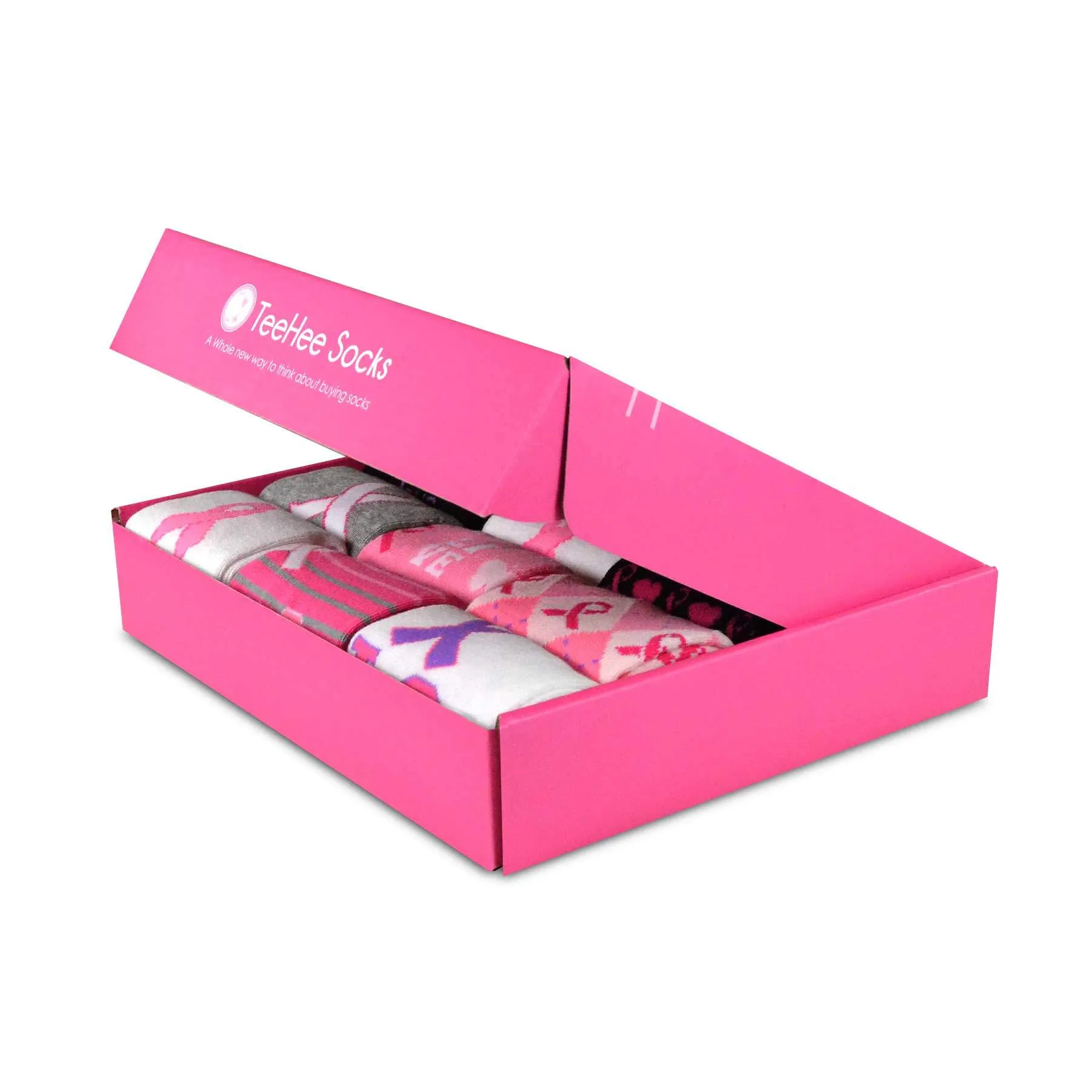 TeeHee Socks Women's Pink Ribbon 2 Crew 12-Pack Gift Box(12036)