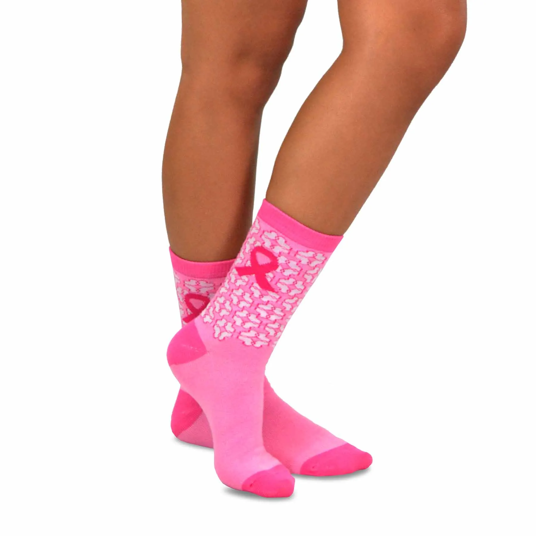 TeeHee Socks Women's Pink Ribbon 2 Crew 12-Pack Gift Box(12036)