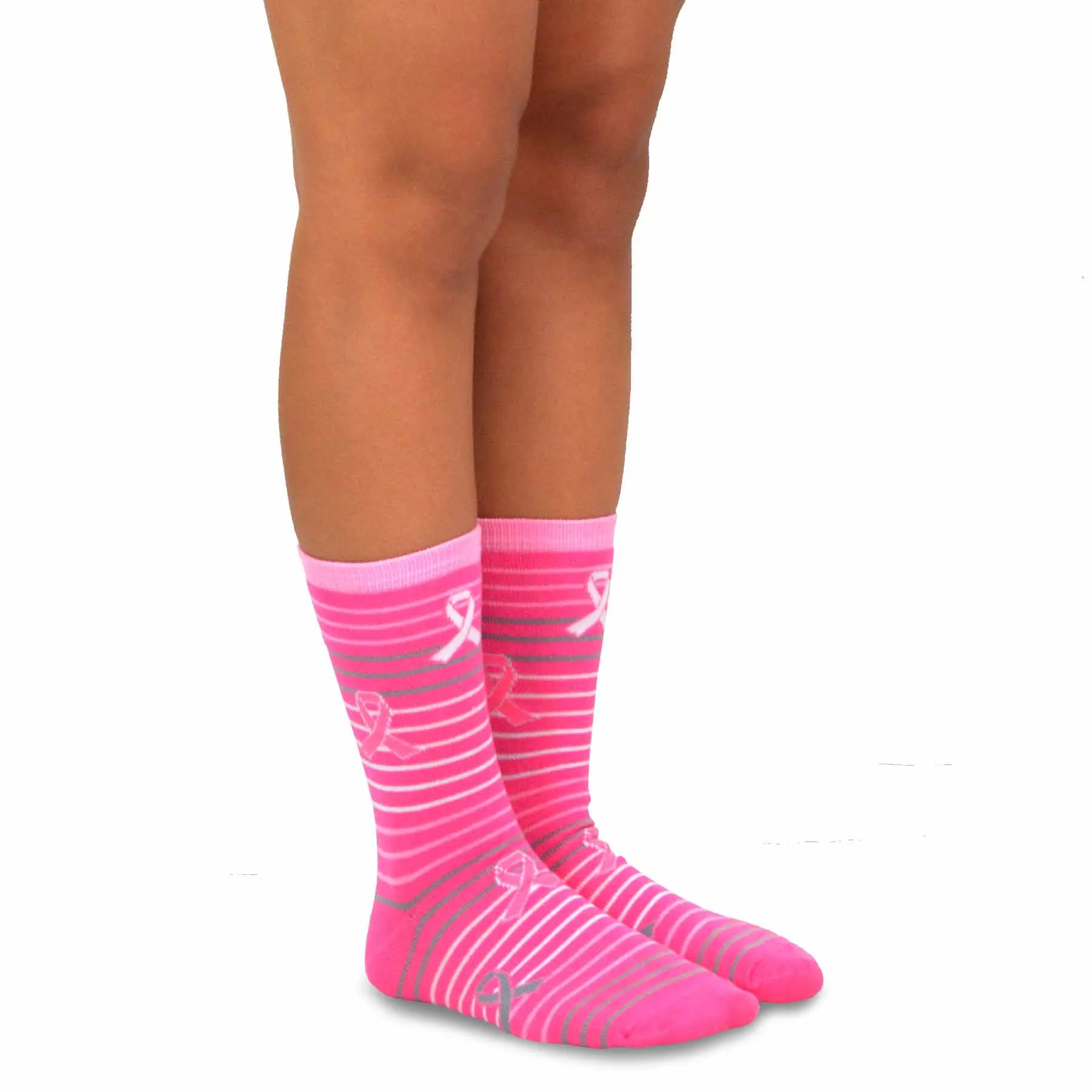 TeeHee Socks Women's Pink Ribbon 2 Crew 12-Pack Gift Box(12036)