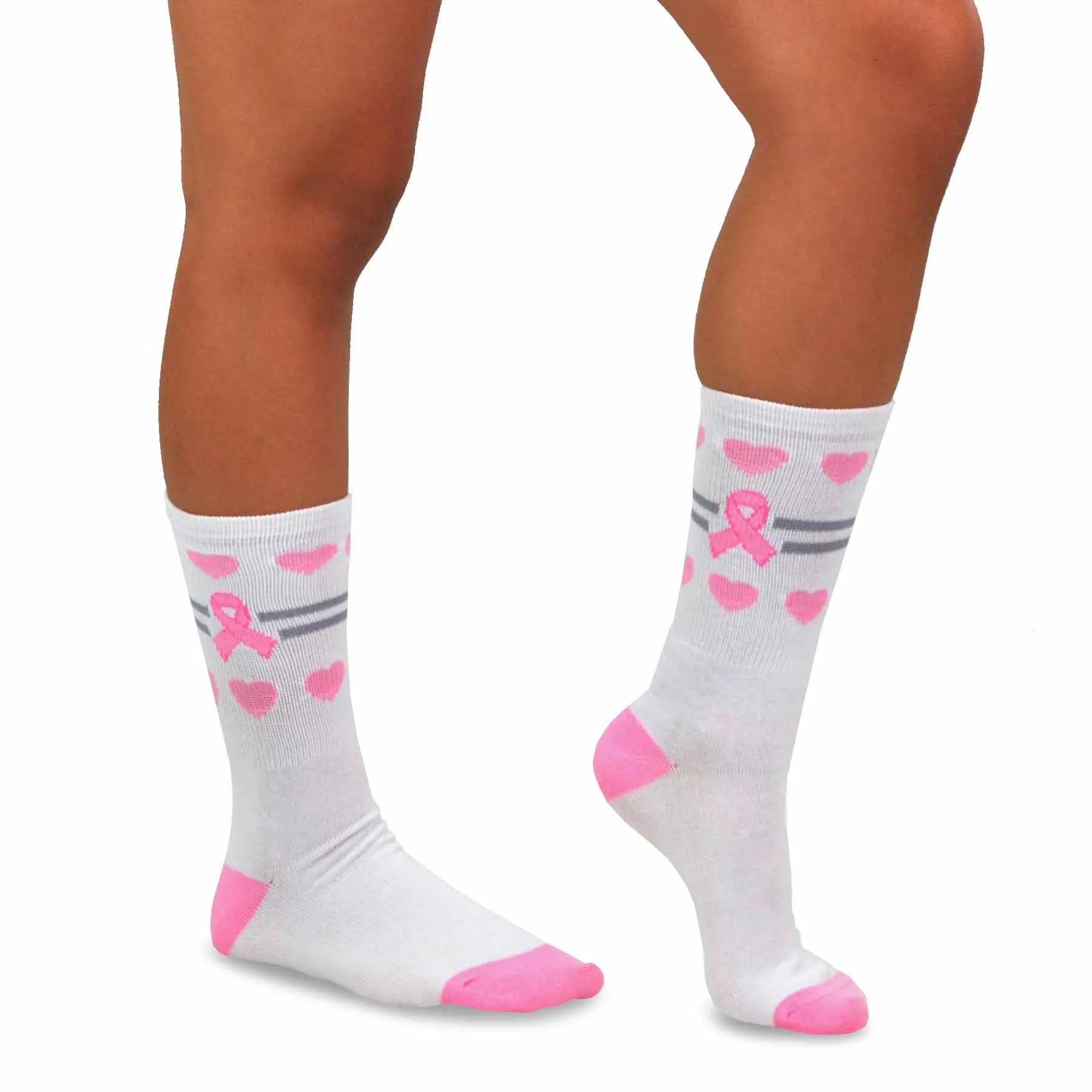 TeeHee Socks Women's Pink Ribbon 2 Crew 12-Pack Gift Box(12036)