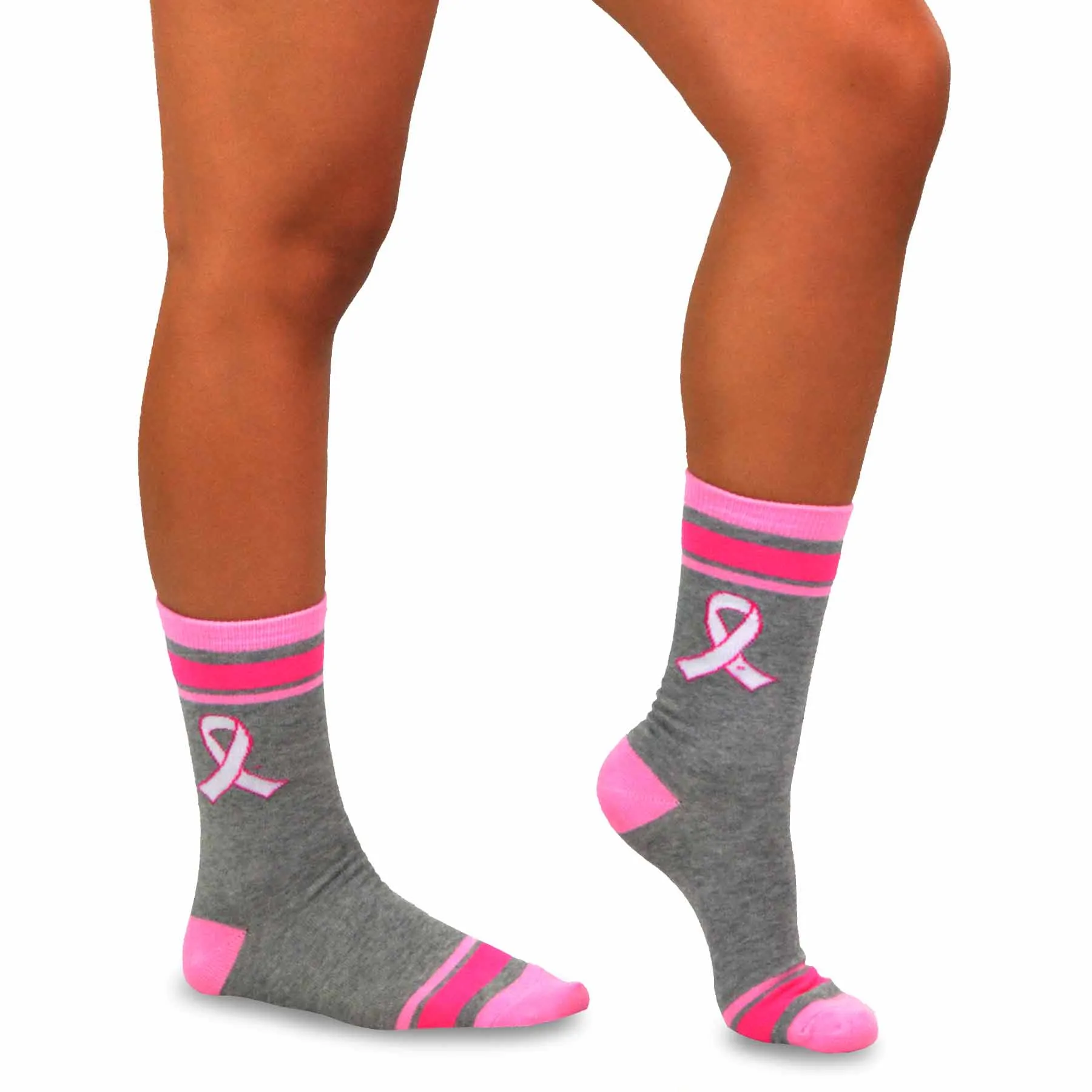 TeeHee Socks Women's Pink Ribbon 2 Crew 12-Pack Gift Box(12036)