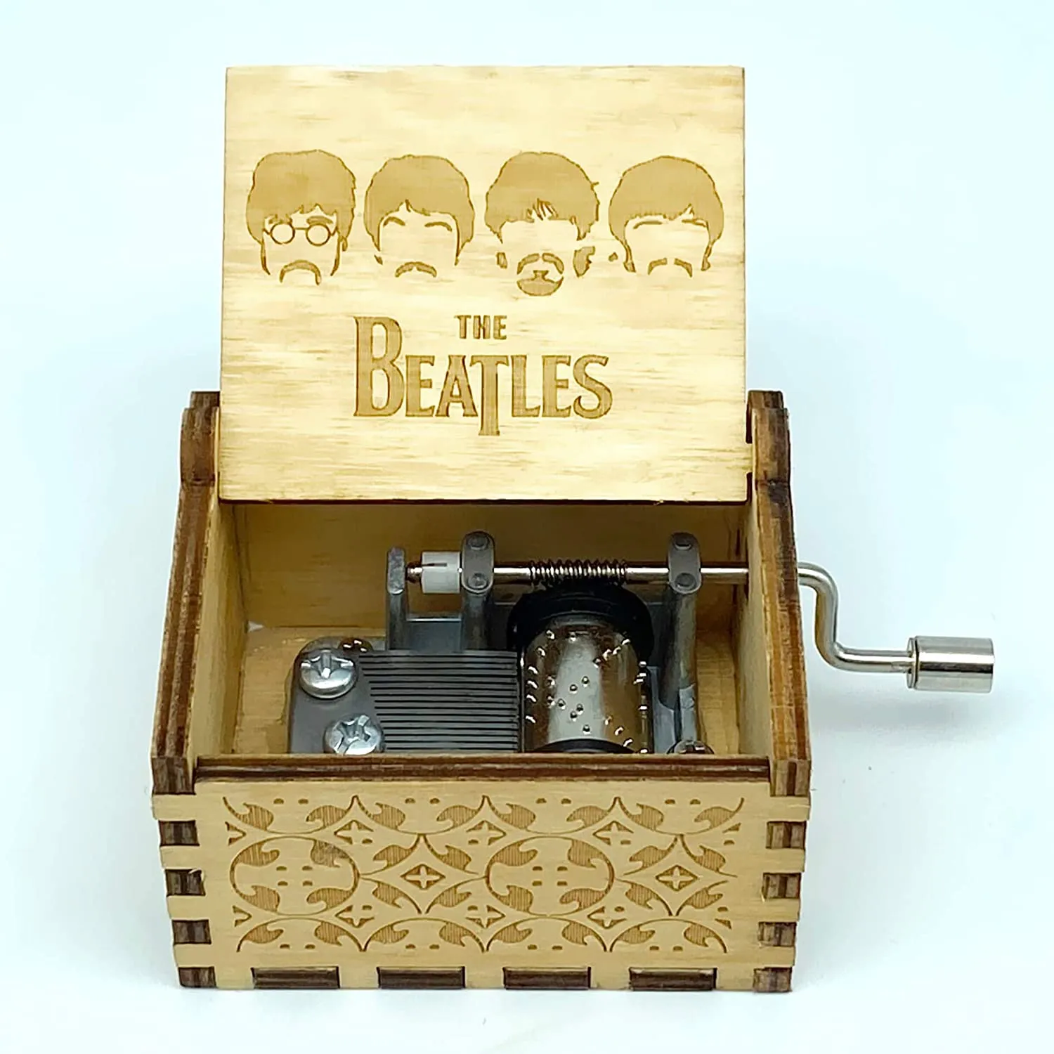 The Beatles Music Box - Hand Crank Engraved Wooden Music Box (Brown)