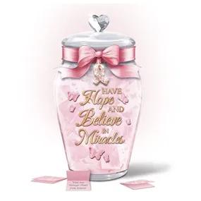 The Bradford Exchange Breast Cancer Awareness Musical Pink Ribbon Butterfly-Themed Wish Jar with 22K Gold Lettering and 365 Pink Cards Plays Melody You Are So Beautiful 7-inches