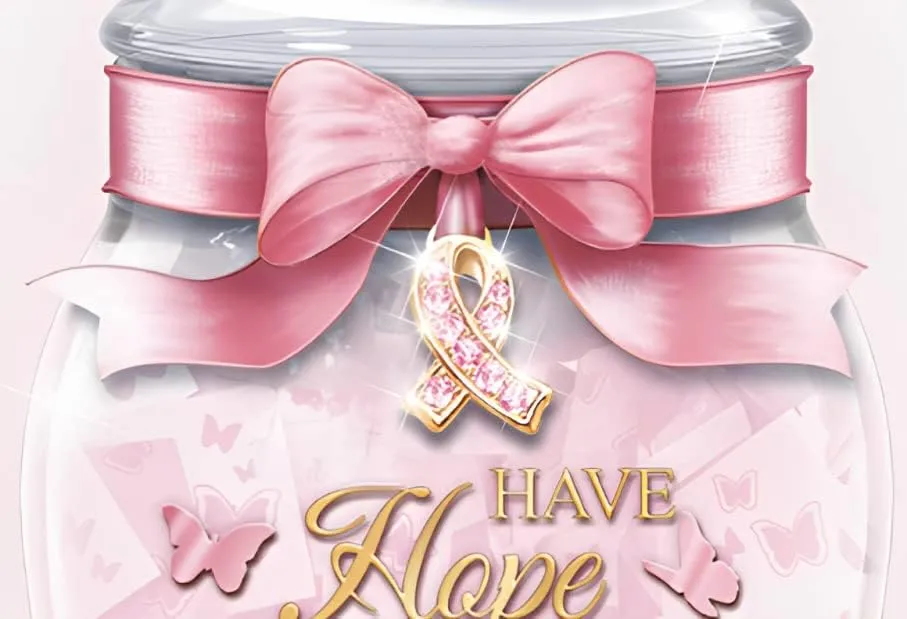 The Bradford Exchange Breast Cancer Awareness Musical Pink Ribbon Butterfly-Themed Wish Jar with 22K Gold Lettering and 365 Pink Cards Plays Melody You Are So Beautiful 7-inches