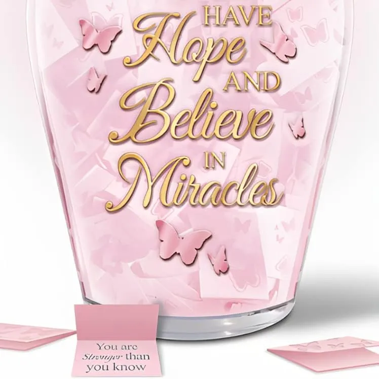 The Bradford Exchange Breast Cancer Awareness Musical Pink Ribbon Butterfly-Themed Wish Jar with 22K Gold Lettering and 365 Pink Cards Plays Melody You Are So Beautiful 7-inches