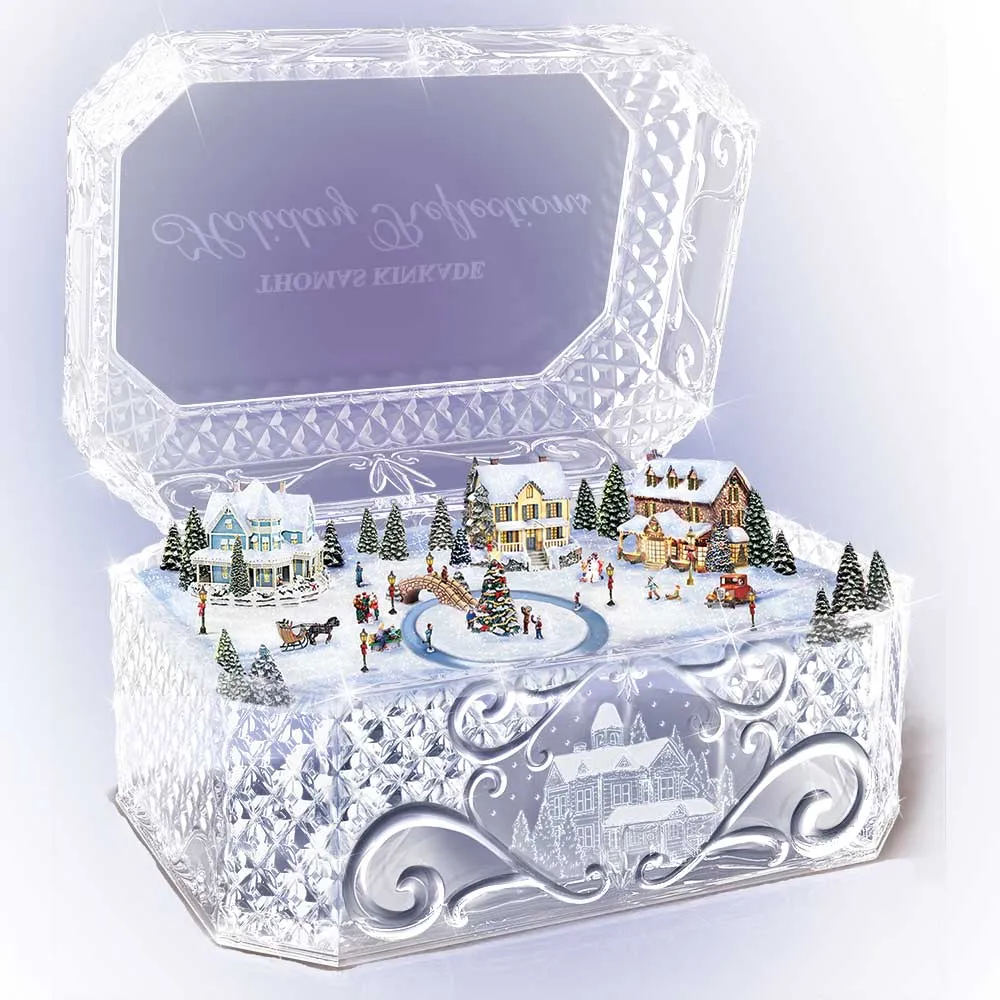 The Bradford Exchange "Holiday Reflections" Genuine Crystal Music Box by Thomas Kinkade 6-inches Wide