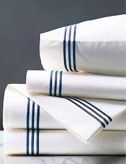 Triple Striped Navy Satin Stitch Sheet Set