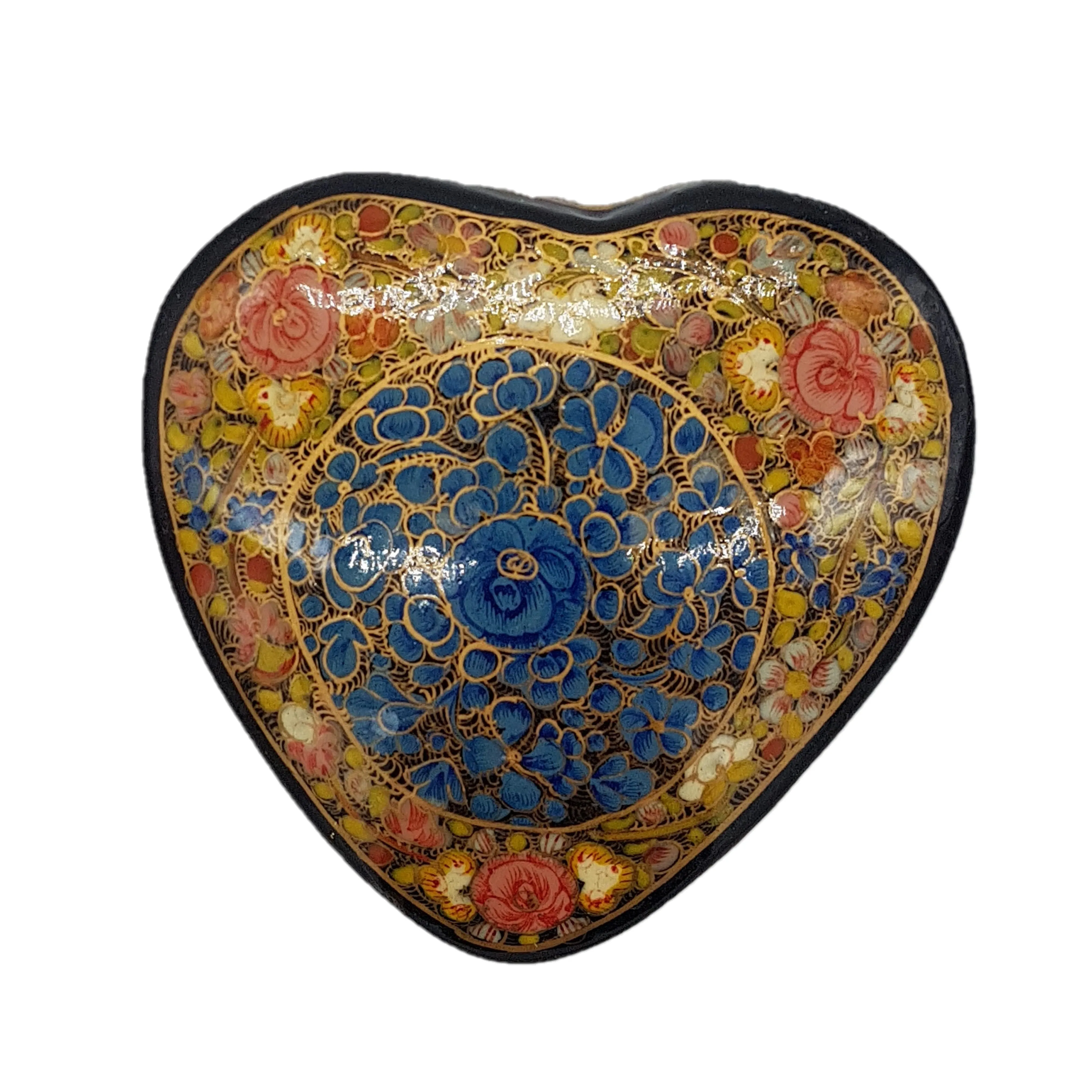 Vintage Kashmiri Laquer-Work Heart-Shaped Trinket Box