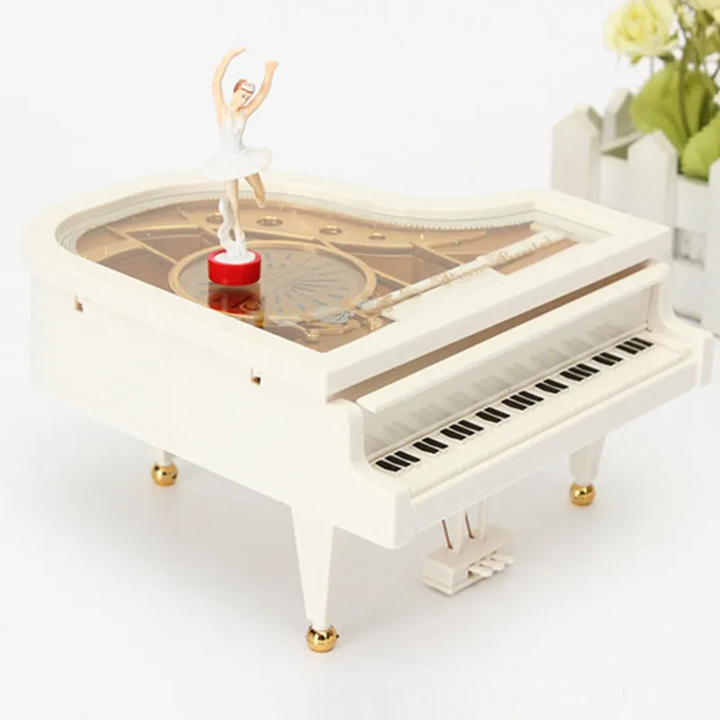 White Ballerina Piano Music Box